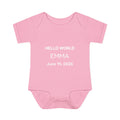 Hello World Personalized Baby Bodysuit — Name & Birthdate Newborn Onesie Gift