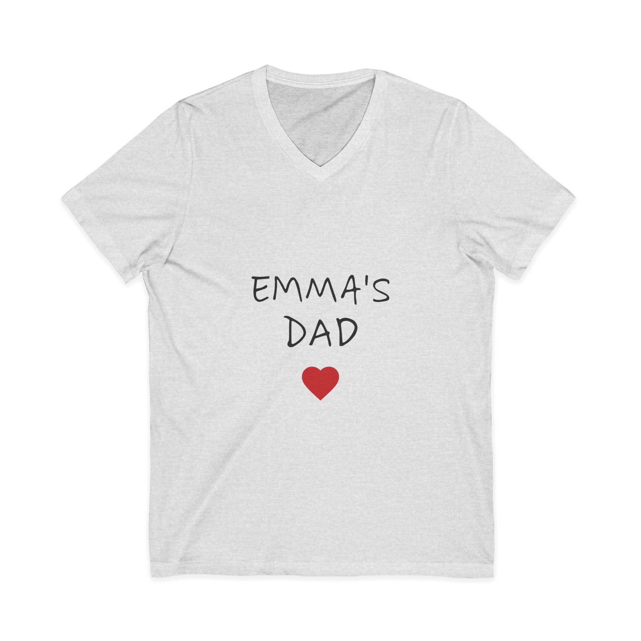 Personalized Dad T-Shirt — "Emma's Dad" Heart V-Neck | Father's Day Gift