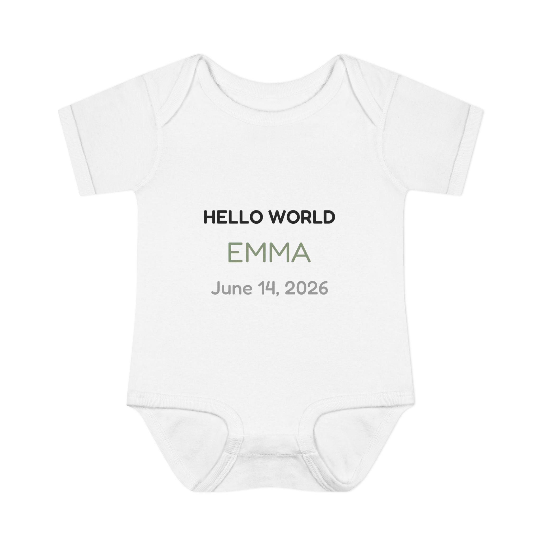 Hello World Personalized Baby Bodysuit — Name & Birthdate Newborn Onesie Gift