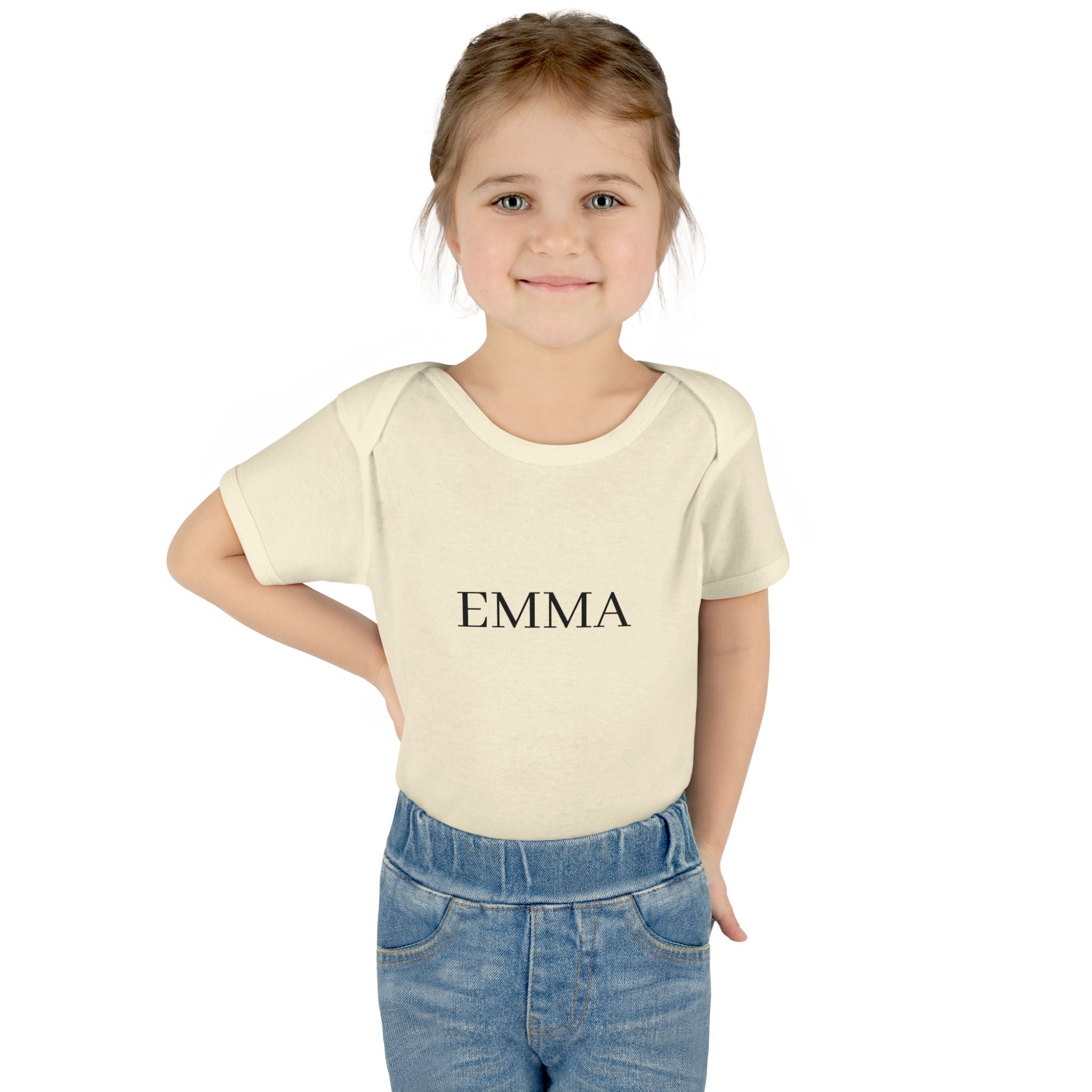 Personalized Baby Bodysuit – Classic Name Print (e.g., EMMA)