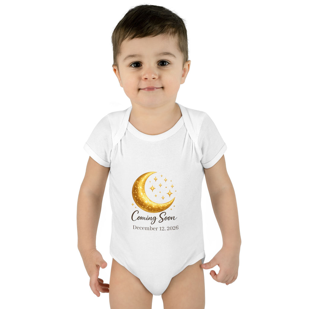 Coming Soon Moon Personalized Baby Bodysuit — Pregnancy Announcement Newborn Gift
