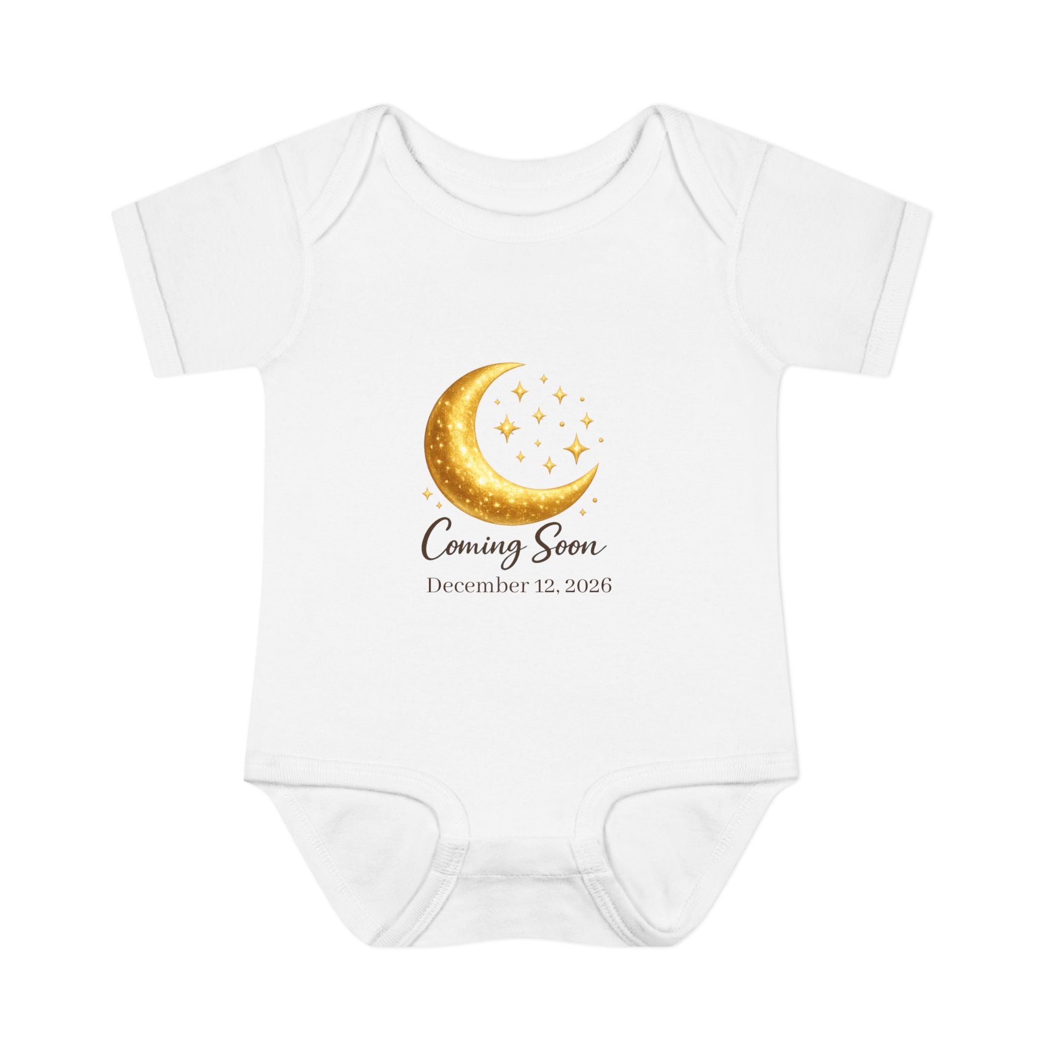 Coming Soon Moon Personalized Baby Bodysuit — Pregnancy Announcement Newborn Gift