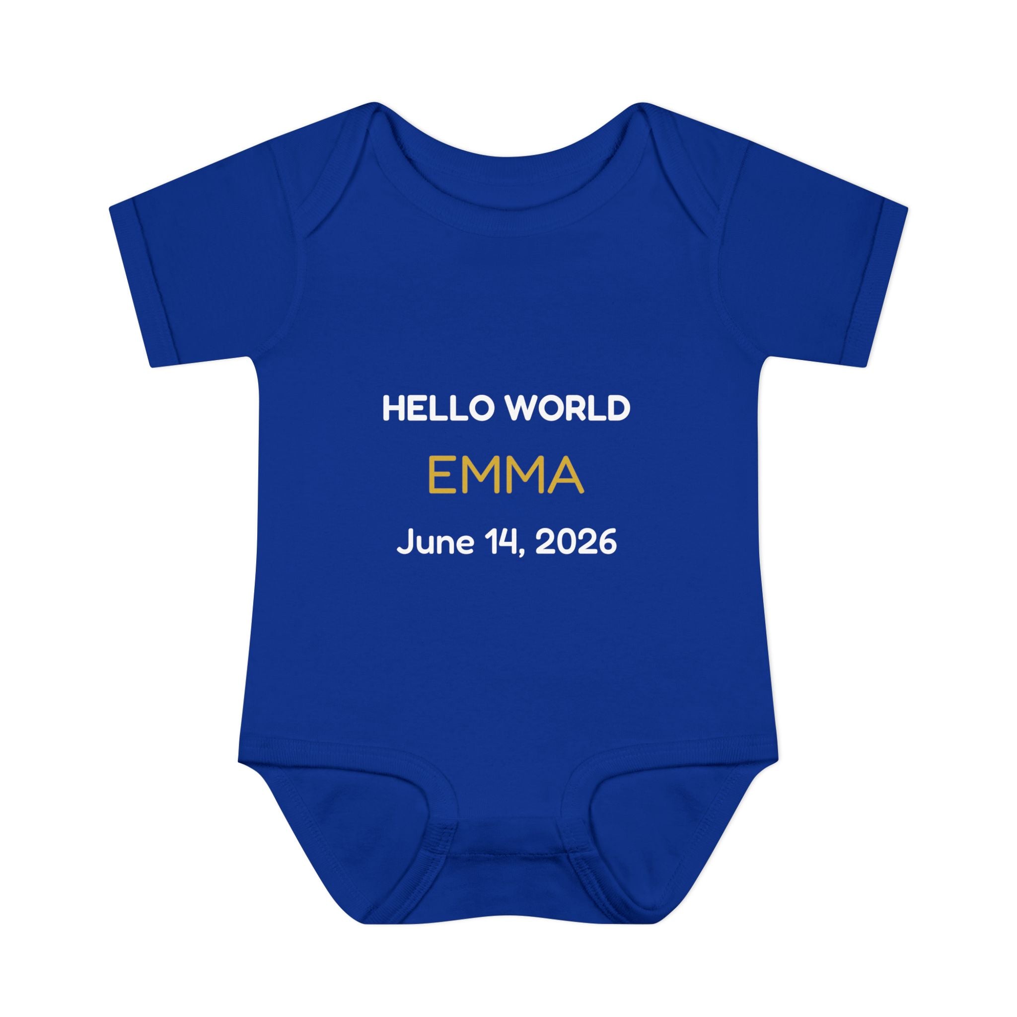 Hello World Personalized Baby Bodysuit — Name & Birthdate Newborn Onesie Gift