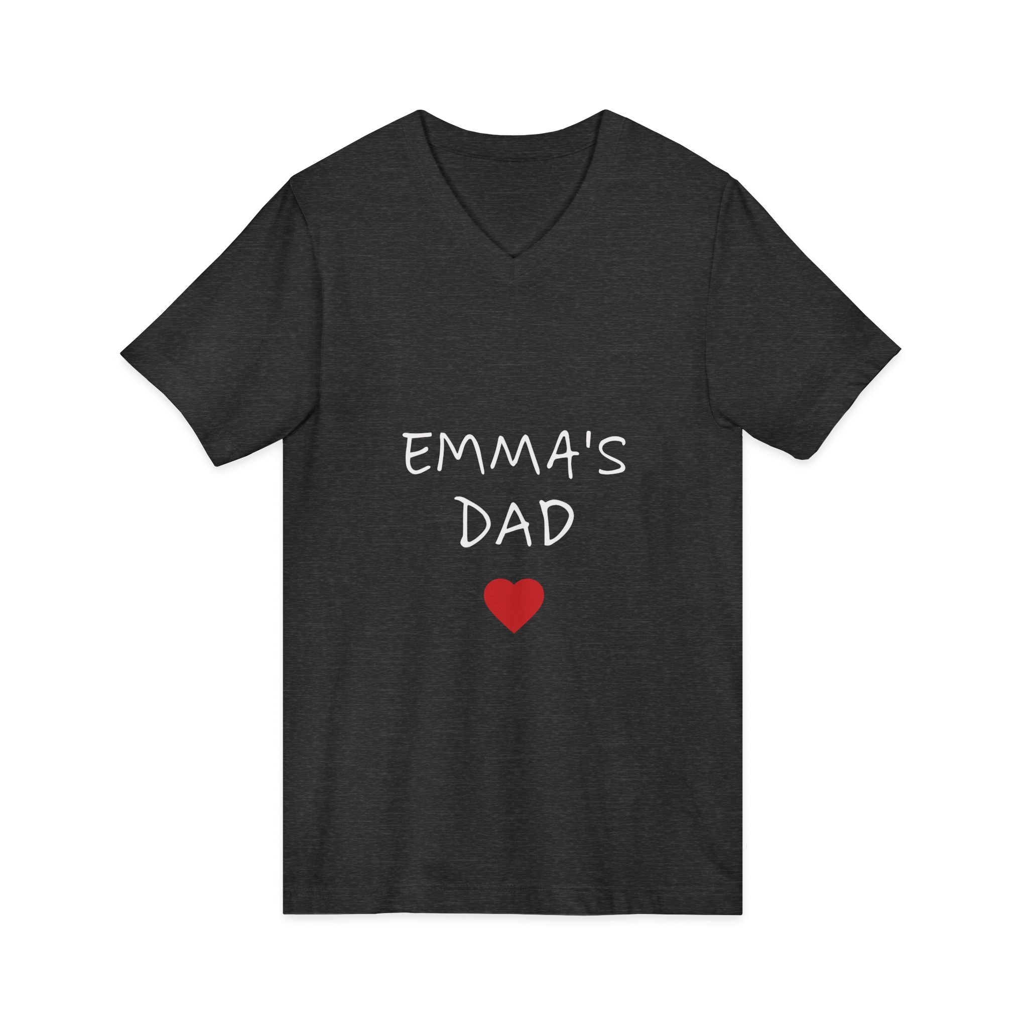Personalized Dad T-Shirt — "Emma's Dad" Heart V-Neck | Father's Day Gift