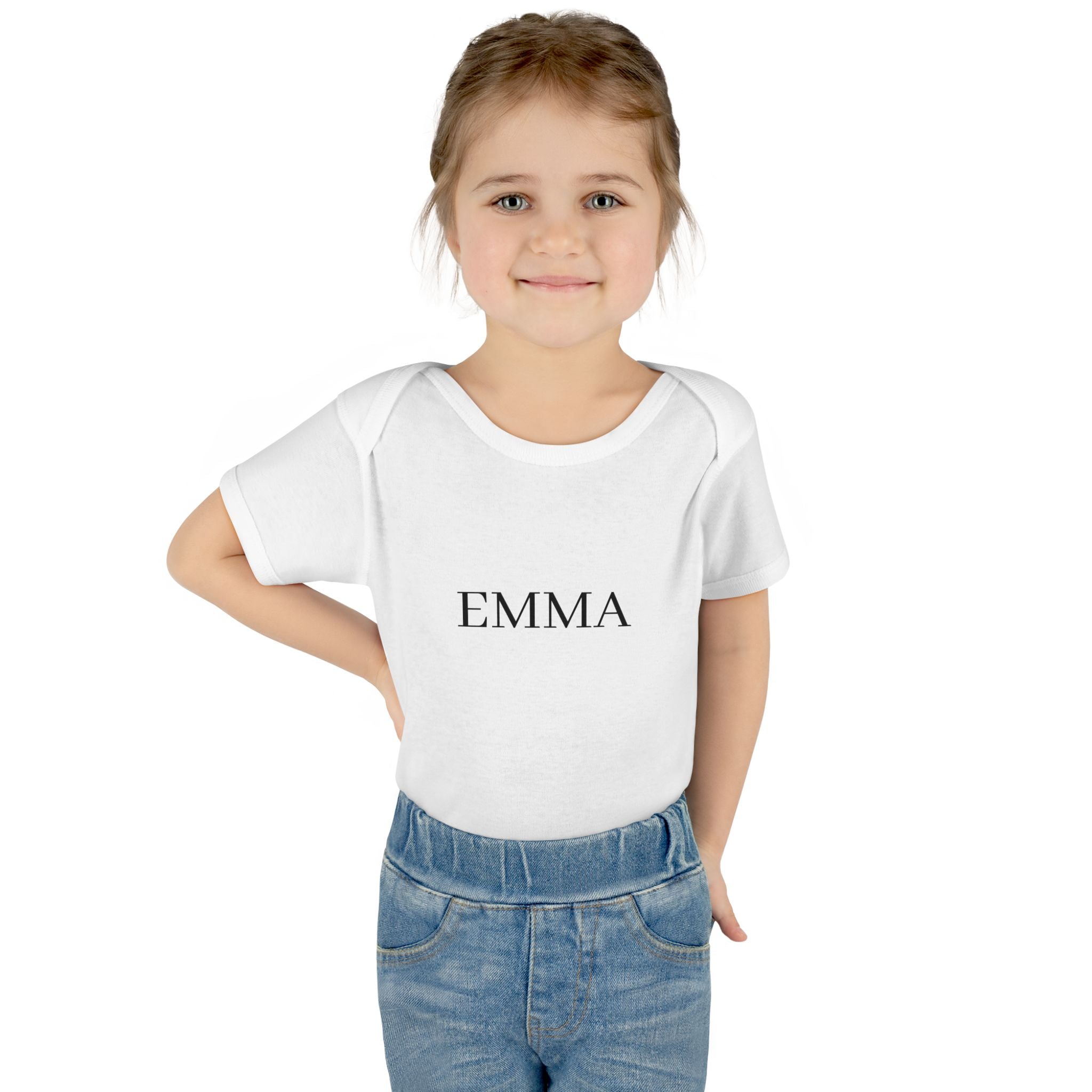 Personalized Baby Bodysuit – Classic Name Print (e.g., EMMA)