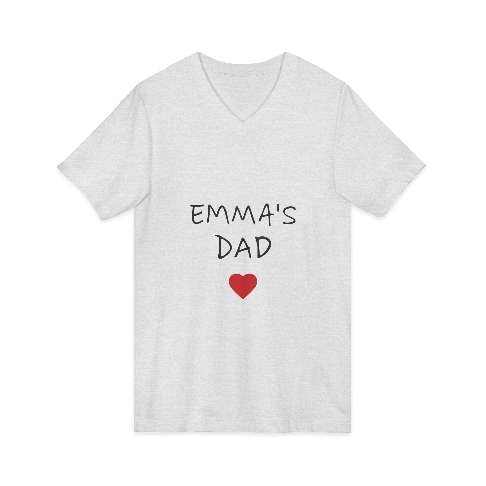 Personalized Dad T-Shirt — "Emma's Dad" Heart V-Neck | Father's Day Gift