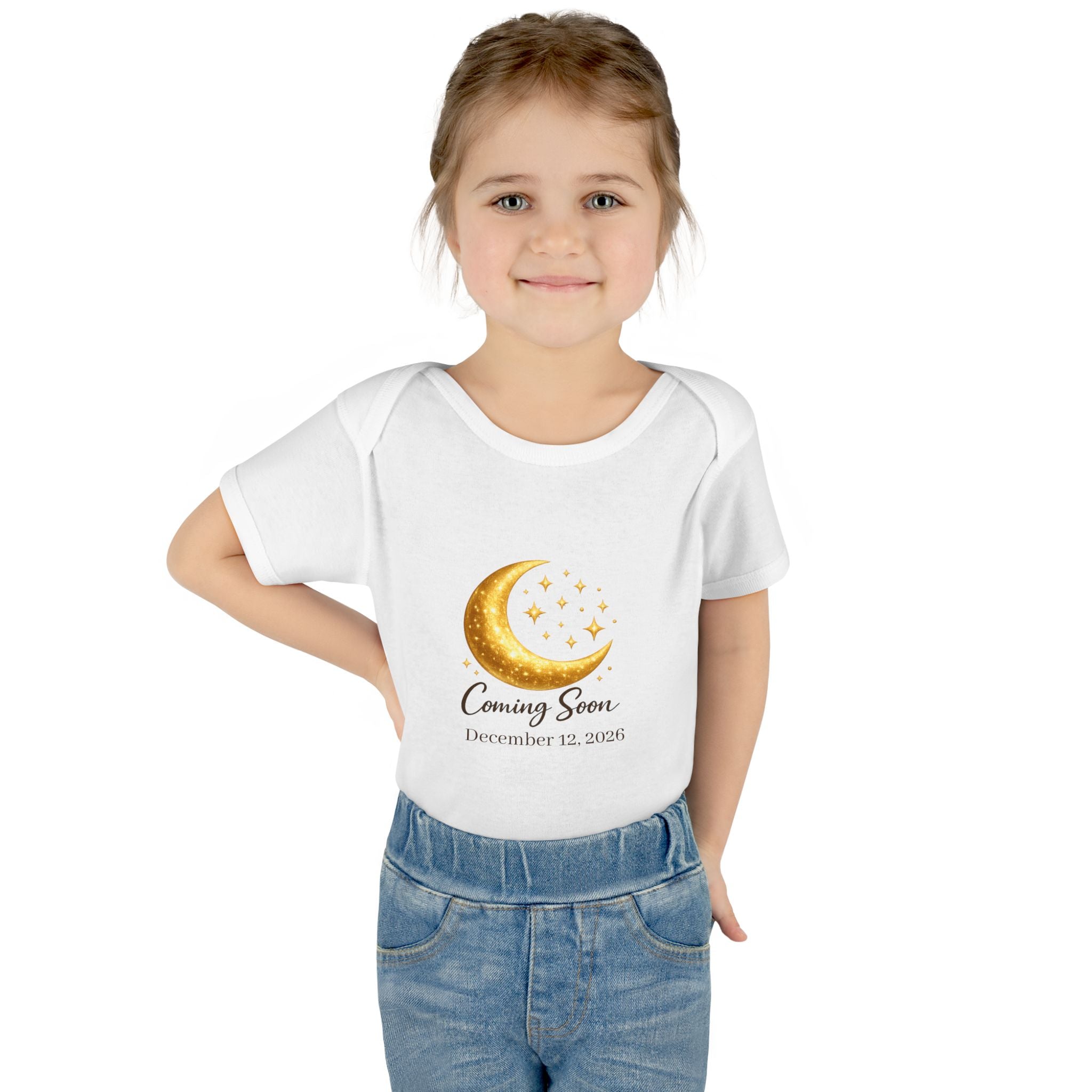 Coming Soon Moon Personalized Baby Bodysuit — Pregnancy Announcement Newborn Gift