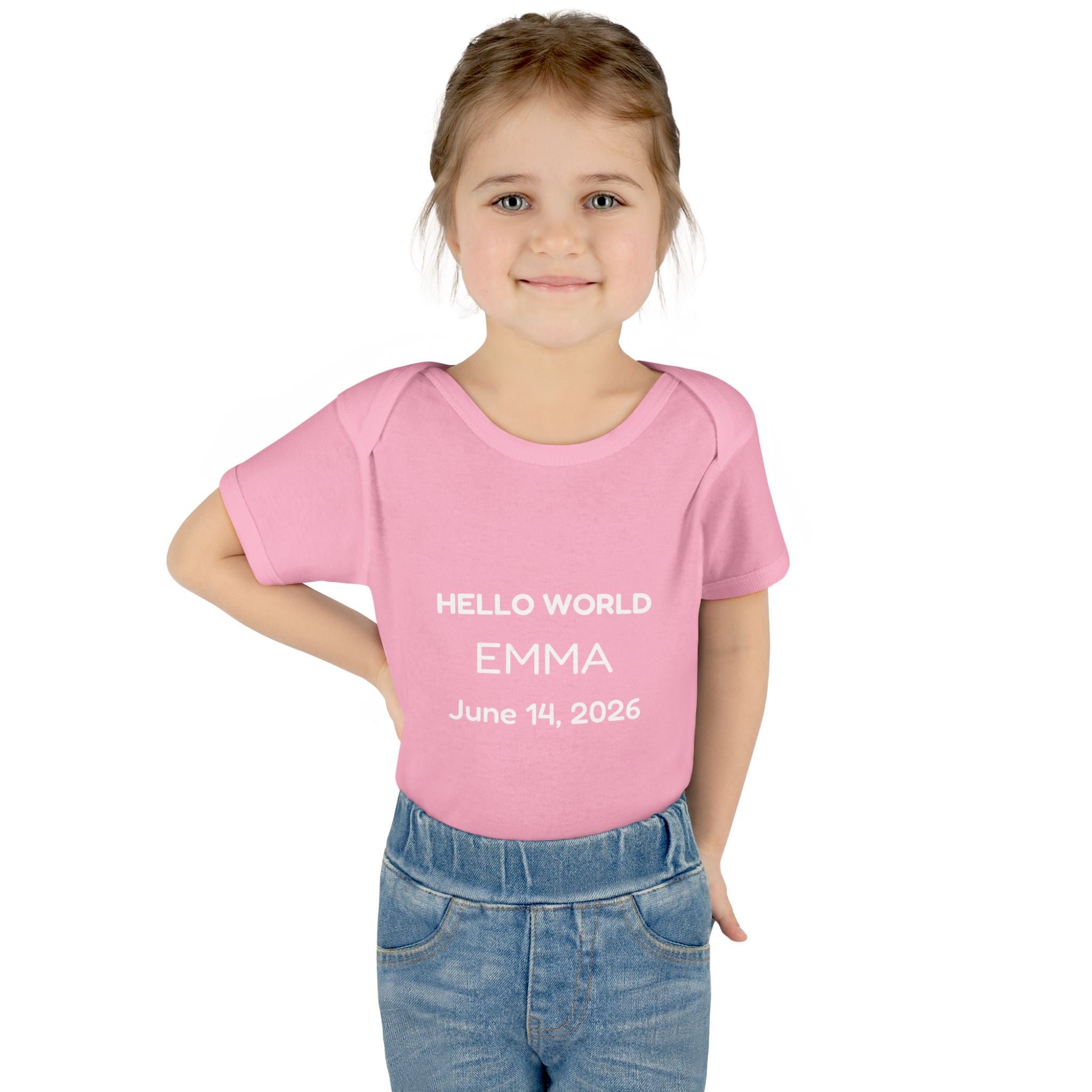 Hello World Personalized Baby Bodysuit — Name & Birthdate Newborn Onesie Gift